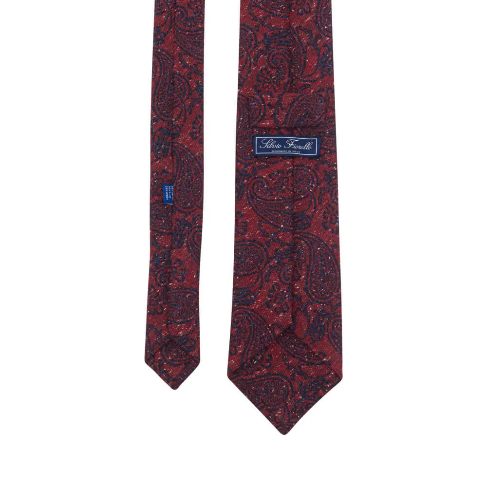 Red Paisley Motif Cotton Silk Wool Tie