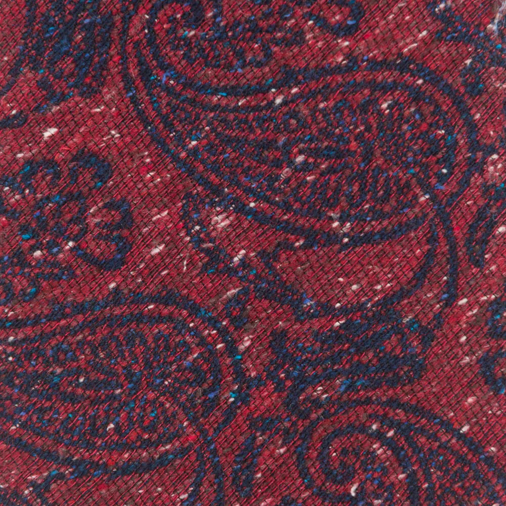 Red Paisley Motif Cotton Silk Wool Tie