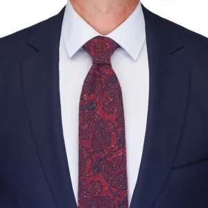 Red Paisley Motif Cotton Silk Wool Tie