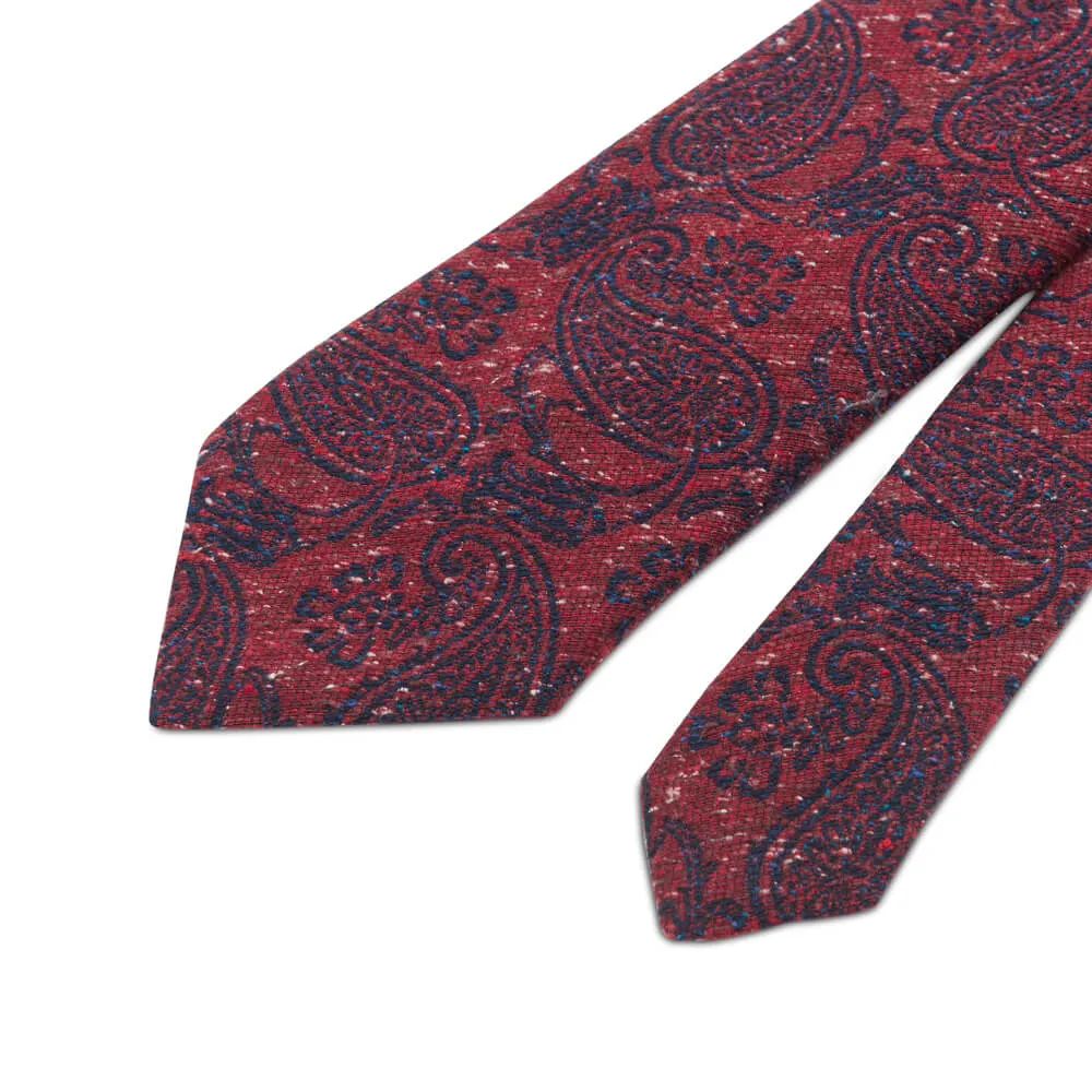 Red Paisley Motif Cotton Silk Wool Tie