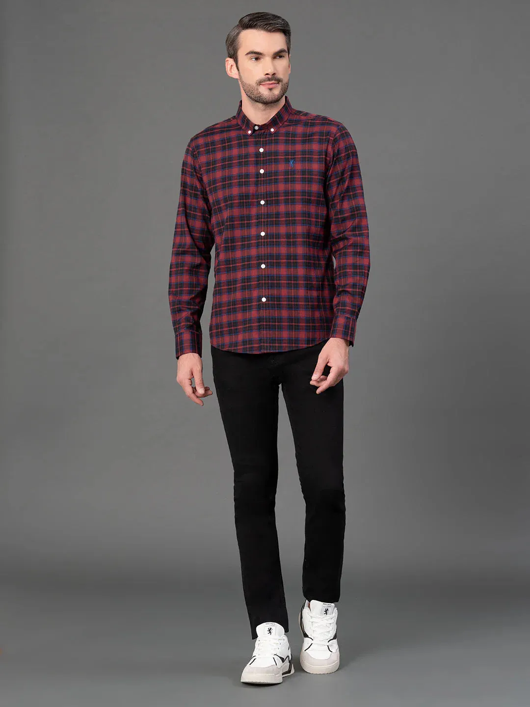 RedTape Dusky Olive Checked Shirt for Men | Classic & Versatile