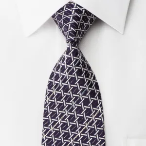 Silver Trellis On Purple Rhinestone Silk Tie With Silver Sparkles