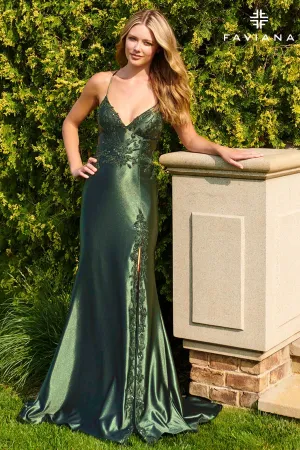 Sleek Satin V-Neck Prom Dress | Dark Emerald