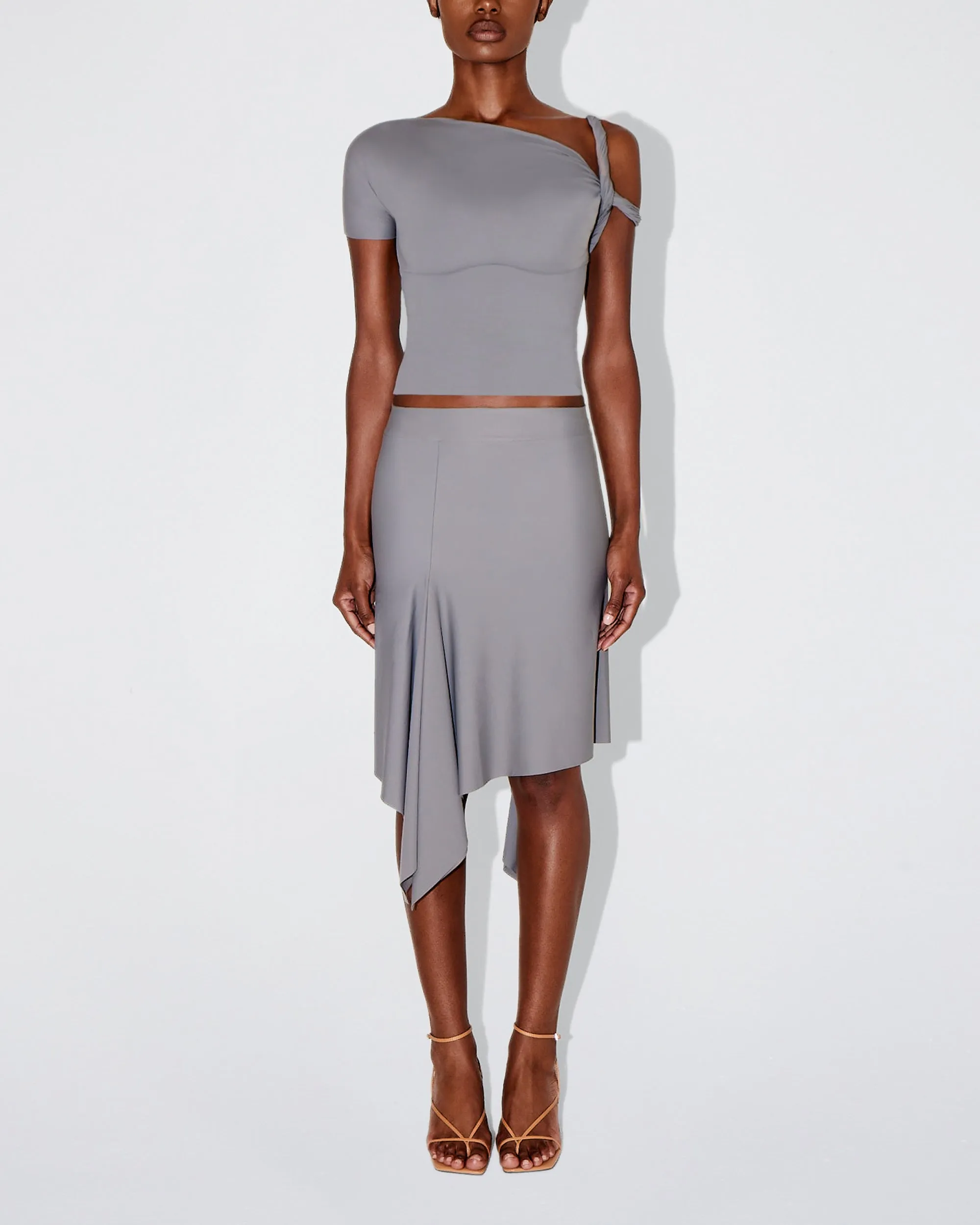 Sleek Stretch Asymmetrical Skirt | Steel Grey