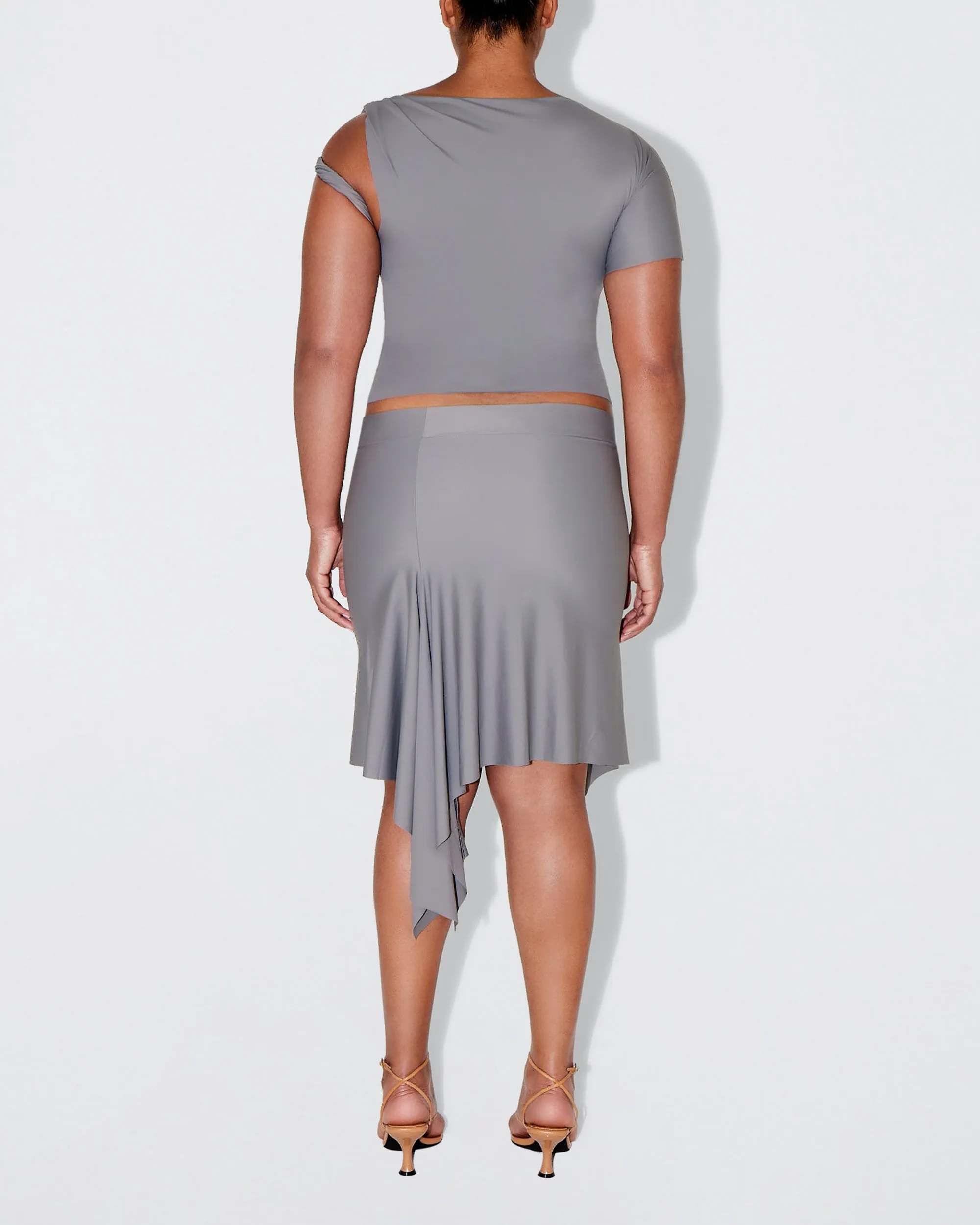 Sleek Stretch Asymmetrical Skirt | Steel Grey