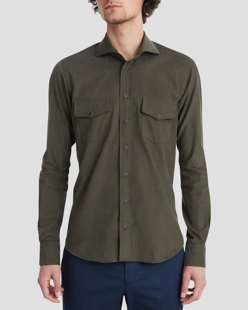 Solid luxe corduroy shirt - Dark green