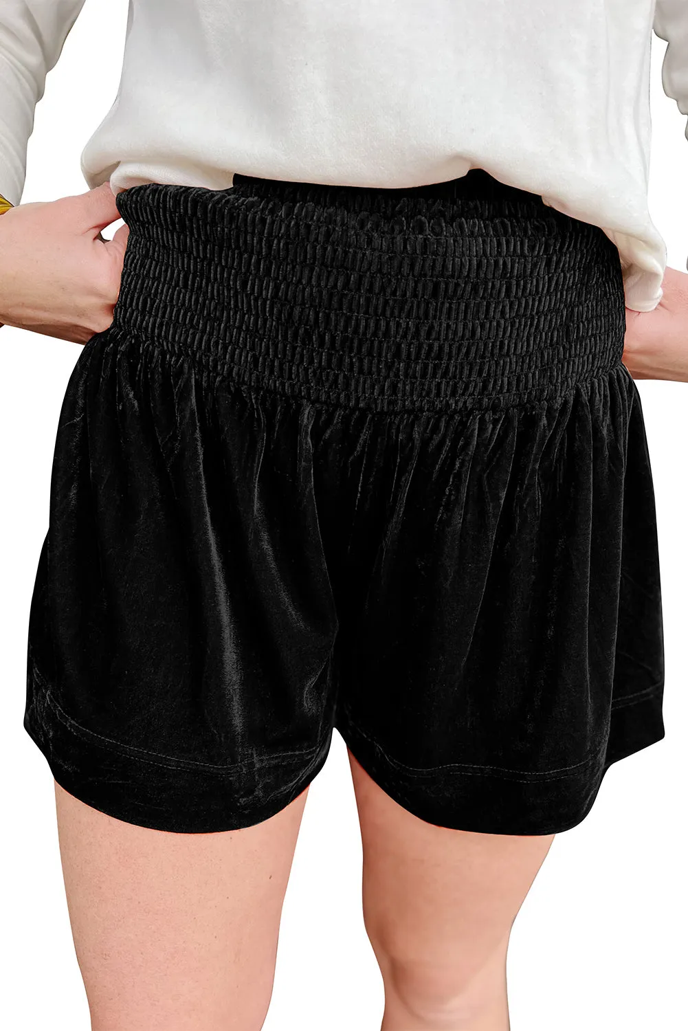 Velvet Smocked High Waist Shorts