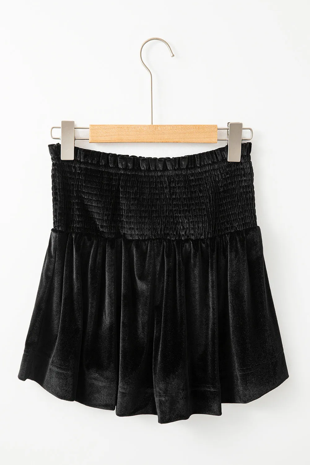 Velvet Smocked High Waist Shorts