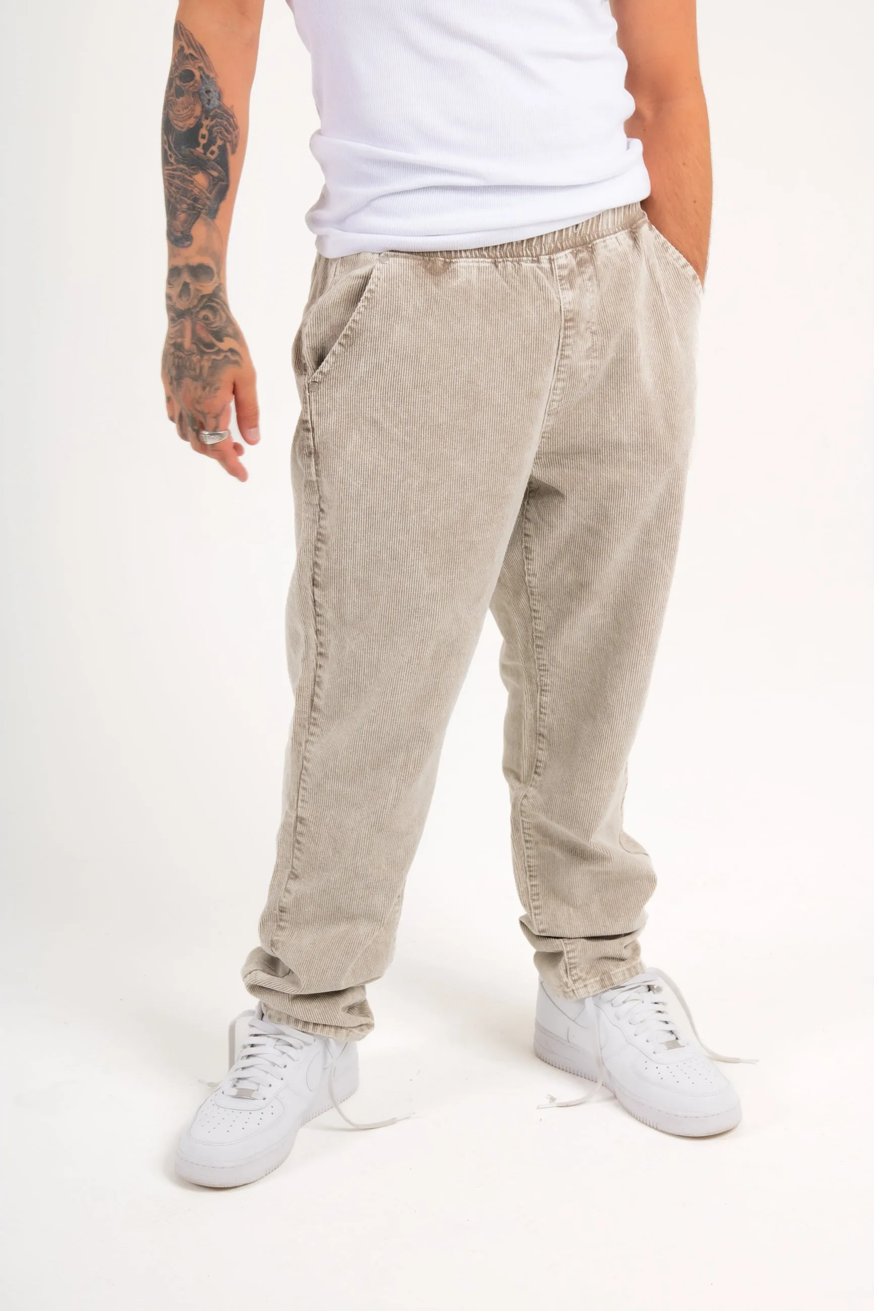 Washed Acid Beige Corduroy Straight Leg Trouser