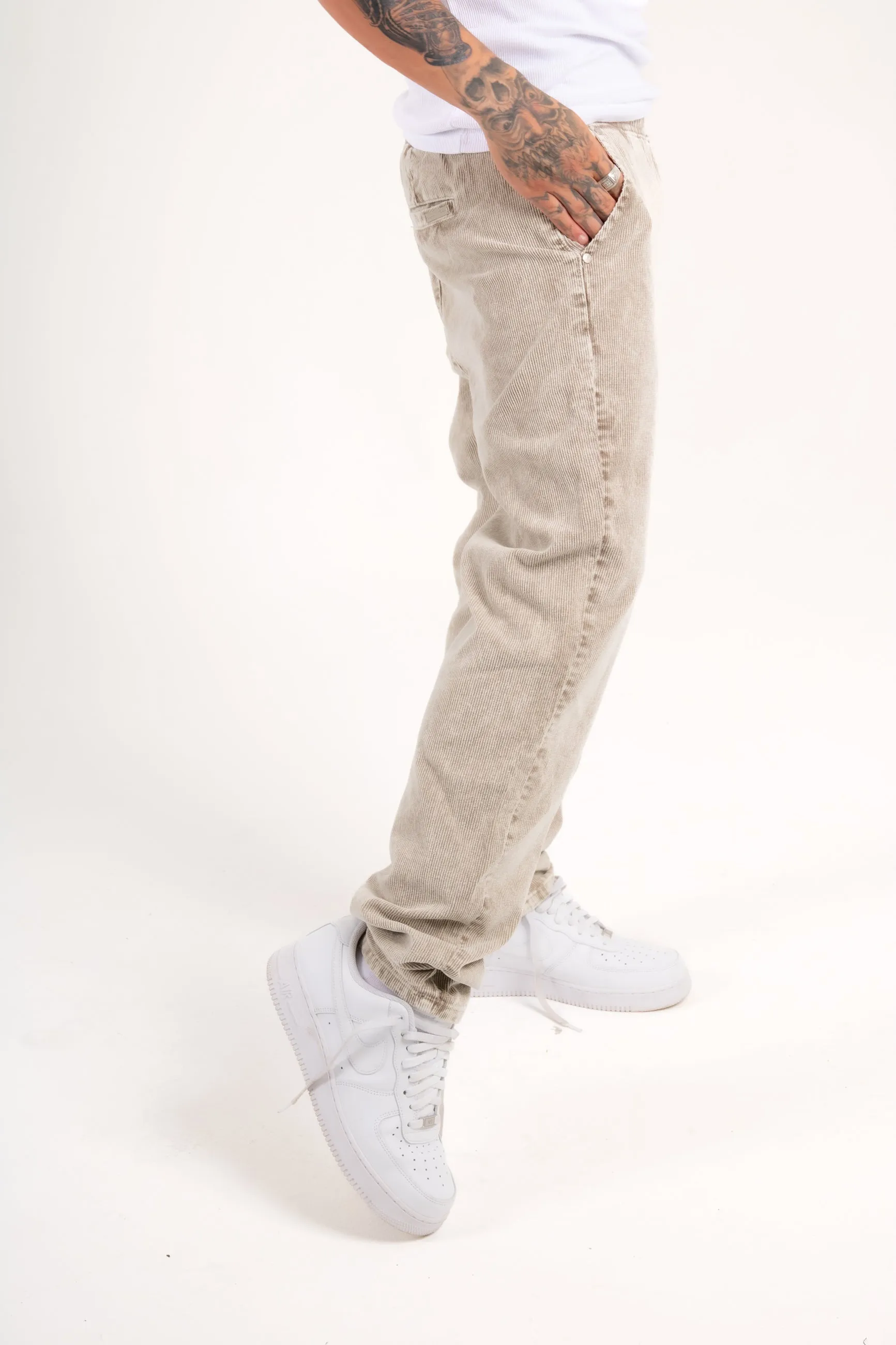 Washed Acid Beige Corduroy Straight Leg Trouser