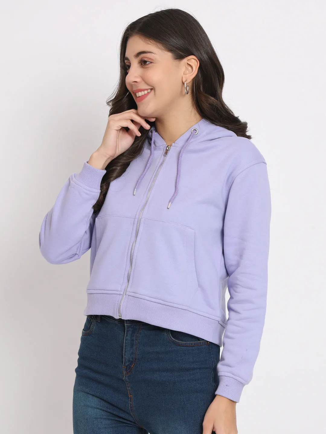 Women's Hooded Long Sleeves Cotton Lavender Jacket