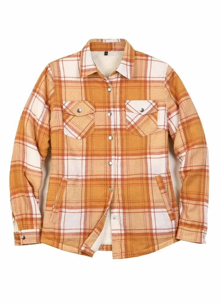 Womens Snap Plaid Flannel Jacket, Sherpa-Lined Shacket